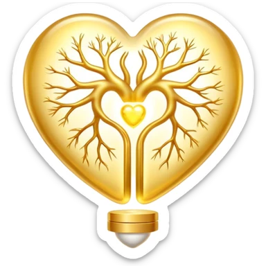 Glowing golden omega-3 pill with ethereal aura, connected by flowing energy to a luminous brain and heart. The brain shows enhanced neural activity while the heart pulses with healthy rhythm, all surrounded by a soft radiance representing improved cognitive and cardiovascular health. sticker