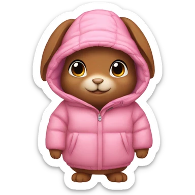 brown bunny in an oversized pink puffer coat sticker