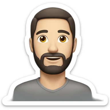 White man with straight dark hair and trimmed beard wiht brown eyes sticker