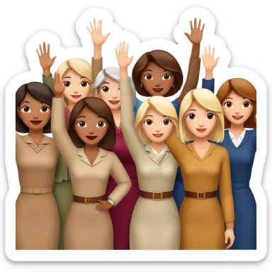 group of happy women, stylishly dressed, raising their hands sticker