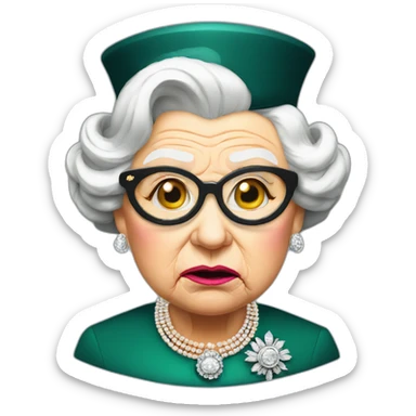 Queen Elizabeth II looking angry with a monocle in one eye sticker