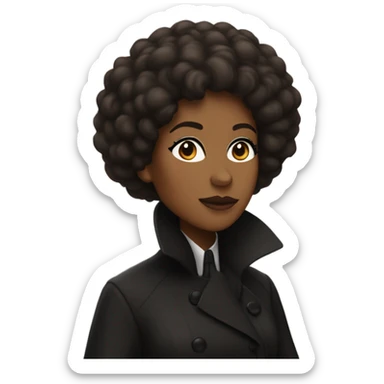 Miss Sherlock as a brown-skinned woman with an afro, wearing a black trench coat sticker