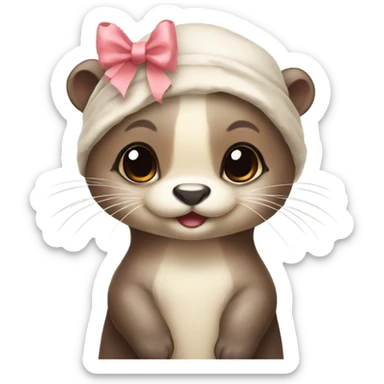 A baby otter with a bow on her head  sticker