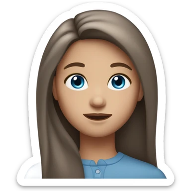 a girl with long but not too long brown hair, gray-blue  eyes, blushing sticker