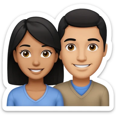 A brown man with black hair and black eyes, and a woman with black hair and black eyes, as a couple sticker