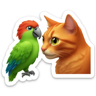 red cat and parrot sticker