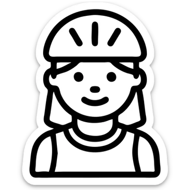 Change the girl's dress color to pink, keep the red bike helmet, no background. Maintain the outlined icon style of the image. sticker