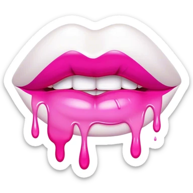 hot pink ombre glossy lips dripping very white paint sticker
