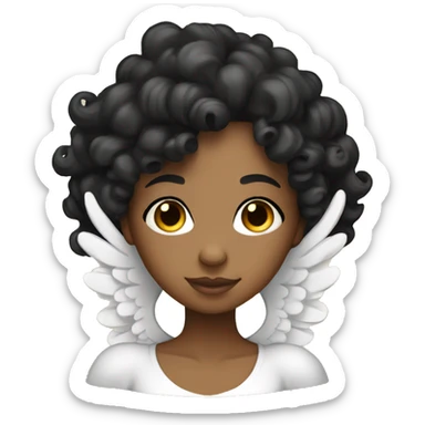 tan angel girl with black curls, pretty, wings sticker