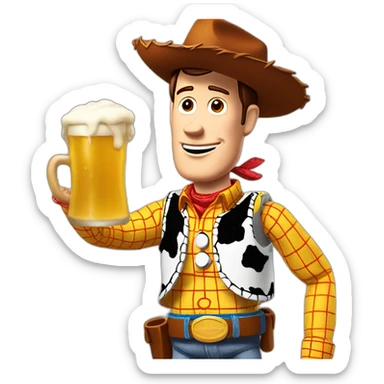 woody toy story holding a beer sticker