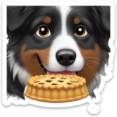 Small black australian shepherd dog eating pie  sticker