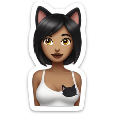 woman with black hair wearing cat costume posing glamorously sticker