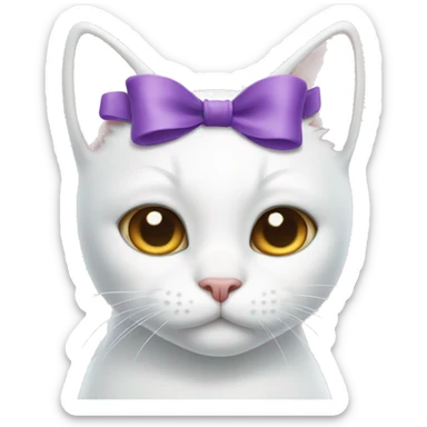 White cat with a bow sticker