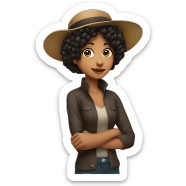 Uma menina Boiadeira de cabelo liso com chapéu de boiadeira cabelos longos lisos e pretos sticker