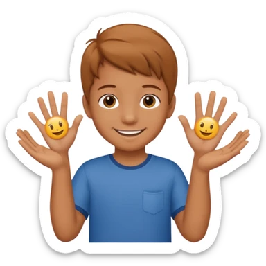 kid with tan hair and holding a six in his hand and a seven and the other hand sticker