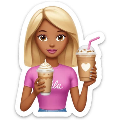 brown skin blonde barbie with iced latte sticker