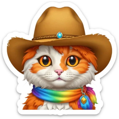 Rainbow cat with cowboy hat sticker