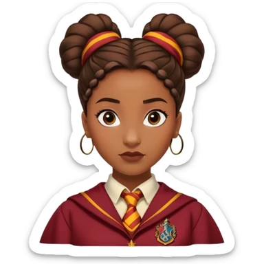 Tiana Benjamin is Angelina Johnson in harry potter, wear hogwarts gryfindor uniform,  thick, brown knot bun hair , reflecting her bold, stylish, and strong personality sticker