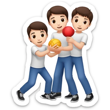 Three young brunette brothers playing together  sticker
