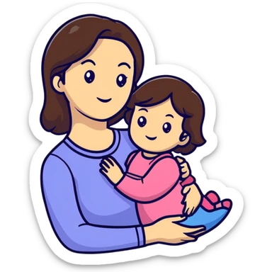 mother and daughter with brunette hair sticker