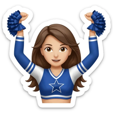 white happy long haired brunette girl hazel eyes in dallas cowboy cheerleader outfit cheering sticker