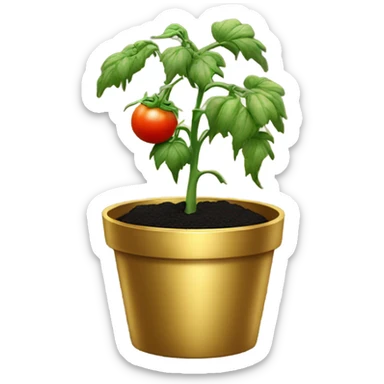 Tomato plant with Black tomatoes on in a gold pot sticker