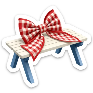 Red and off white Gingham, picnic table plaid print, 3D rendering Fabric bow, isolated, hyperrealistic. 4k hd professional quality  sticker