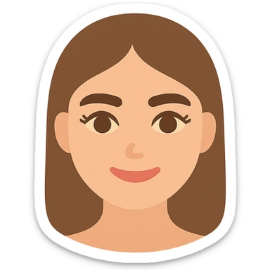 pretty girl with thick eyebrows, straight brown hair and brown eyes, curled eyelashes, color icon sticker