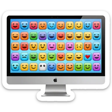 Emoji style iMac screen displaying app icons in grid sticker