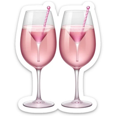 Dos Champagne rosa cruzadas de la parte donde se sostiene con la mano, formando una x, con un listón de moño color rosa claro sin cartas, que sea aesthetic sticker