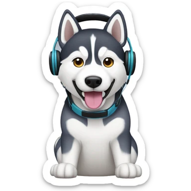 Husky siberiano con audifonos sticker