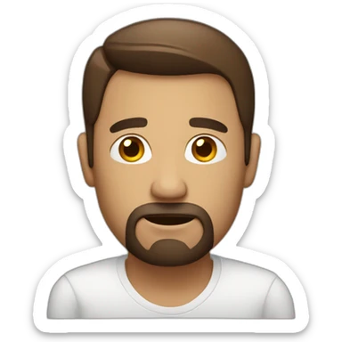 man with slight frown holding a coffee sticker