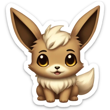 Kawaii Shiny Eevee with dark brown long emo hair covering her eyes Full Body sticker