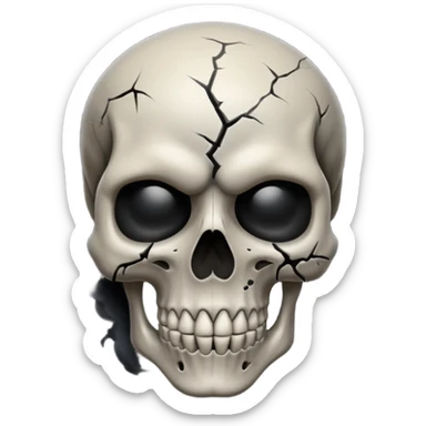 iOS style emoji, dark fantasy skull, cracks, black smoke from eyes, soft light, stylized sticker