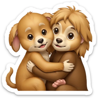 Golden retriver dog hugging a monkey sticker