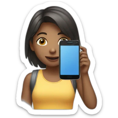 A girl with mobile phone sticker