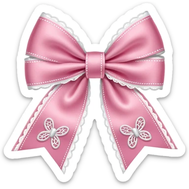 Pink ribbon bow with white lace  sticker