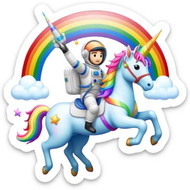 An astronaut riding a rainbow unicorn sticker