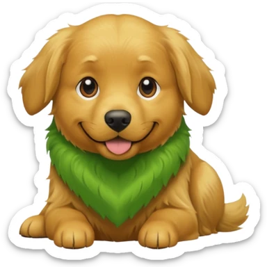 green dog extra furry golden retriever. The dog fur is green sticker