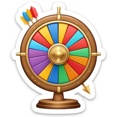 colorful fortune wheel with multiple sections and a spinner arrow sticker