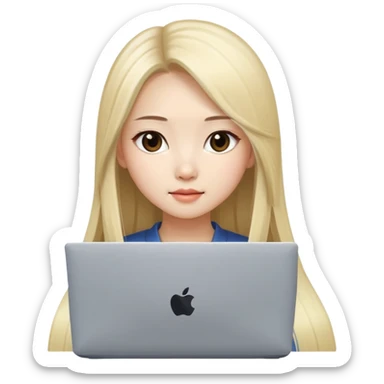 beautiful girl, with long blond hair, straight hair, chinese, with laptop sticker