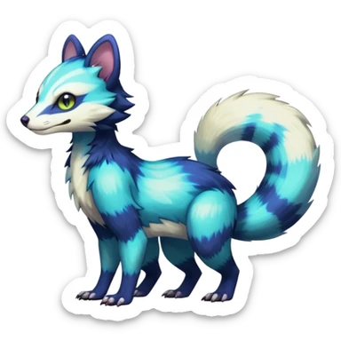 Colorful translucent luminescent glowing Trico-Sergal-Furret-Ferret-Wolverine-Vernid-furry-fursona-fusion-Fakemon-animal-hybrid-creature, full body sticker