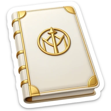 A white leather book with golden accents, smooth and polished, embossed with a symbol of six pillars,, radiating strength, confidence, and the power of self-worth.  sticker