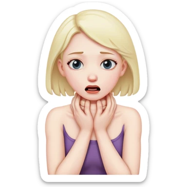 a human who is choking herself with her hands in her neck  sticker