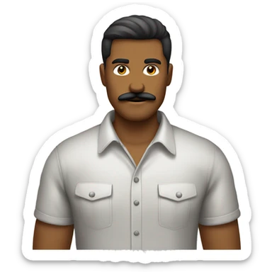 Hombre blamco joven con bigote con ropa playera sticker