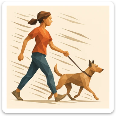 Woman walking a dog, both stylized in faceted motion lines.


 sticker