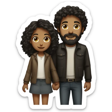 Dark haired tall boy with beard, hand in hand with a smaller dark curly girl sticker