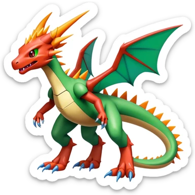 Spiky Cool Edgy shiny colorful Digimon-Fakemon-Flygon-Charizard-Mecha, full body, two legs sticker