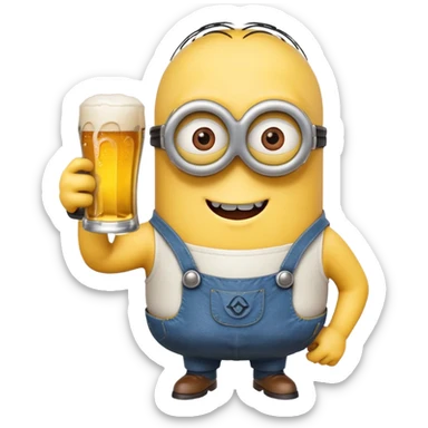 minion with a beer saying cheers sticker