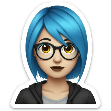 Emo girl with eyeliner and blue hair and lab glasses sticker